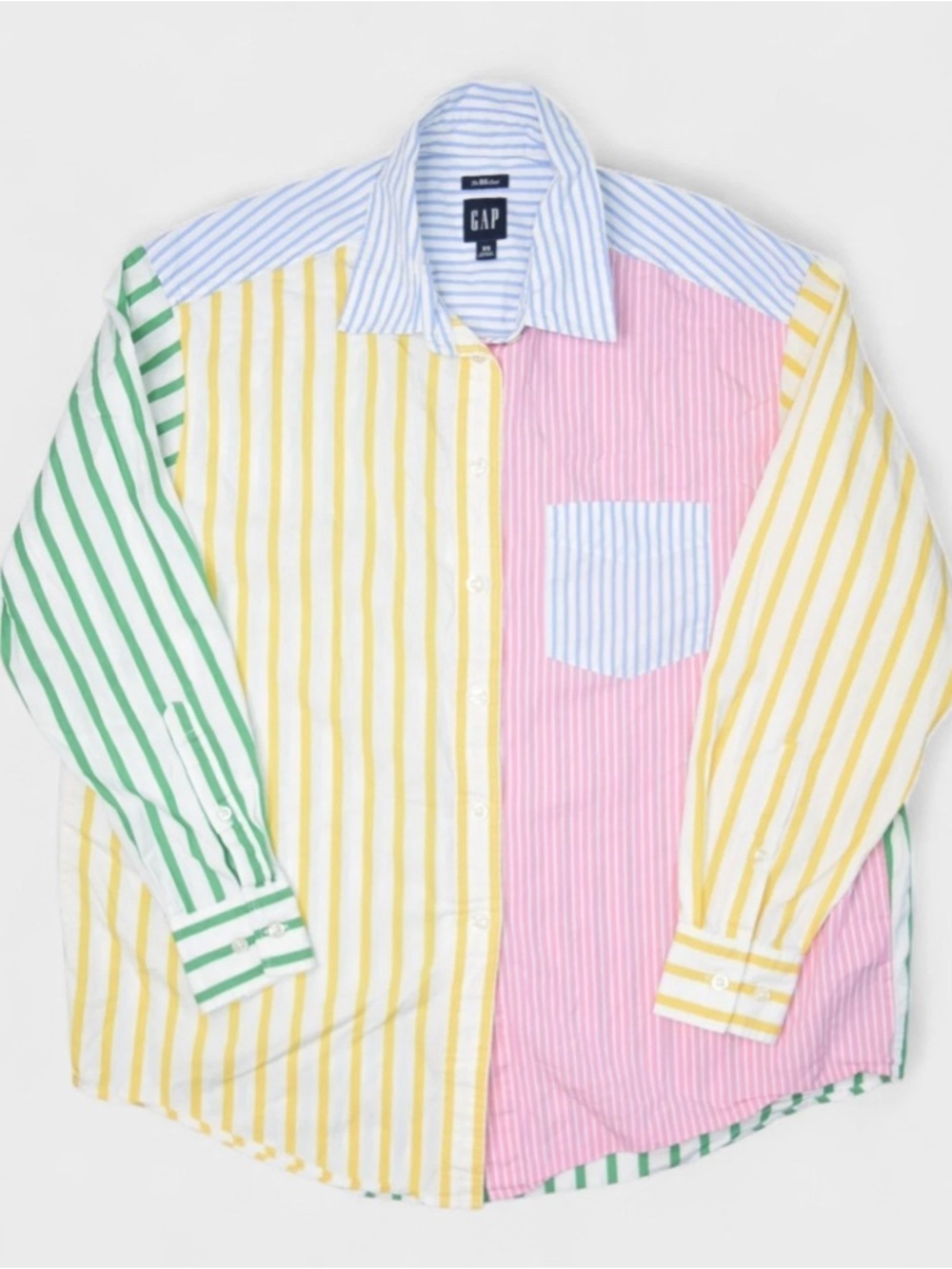 GAP Pastel Multi-Stripe Button-Down Shirt in Yellow, Pink, Green, Blue